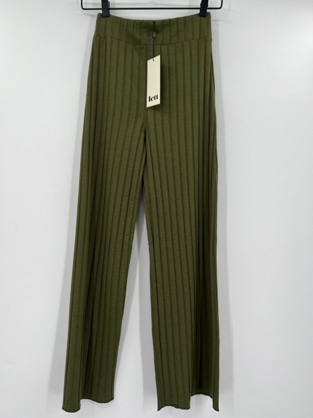 LETT Women's Biarritz Ribbed Pants Moss Green sz XS High Rise Wide Leg Verishop